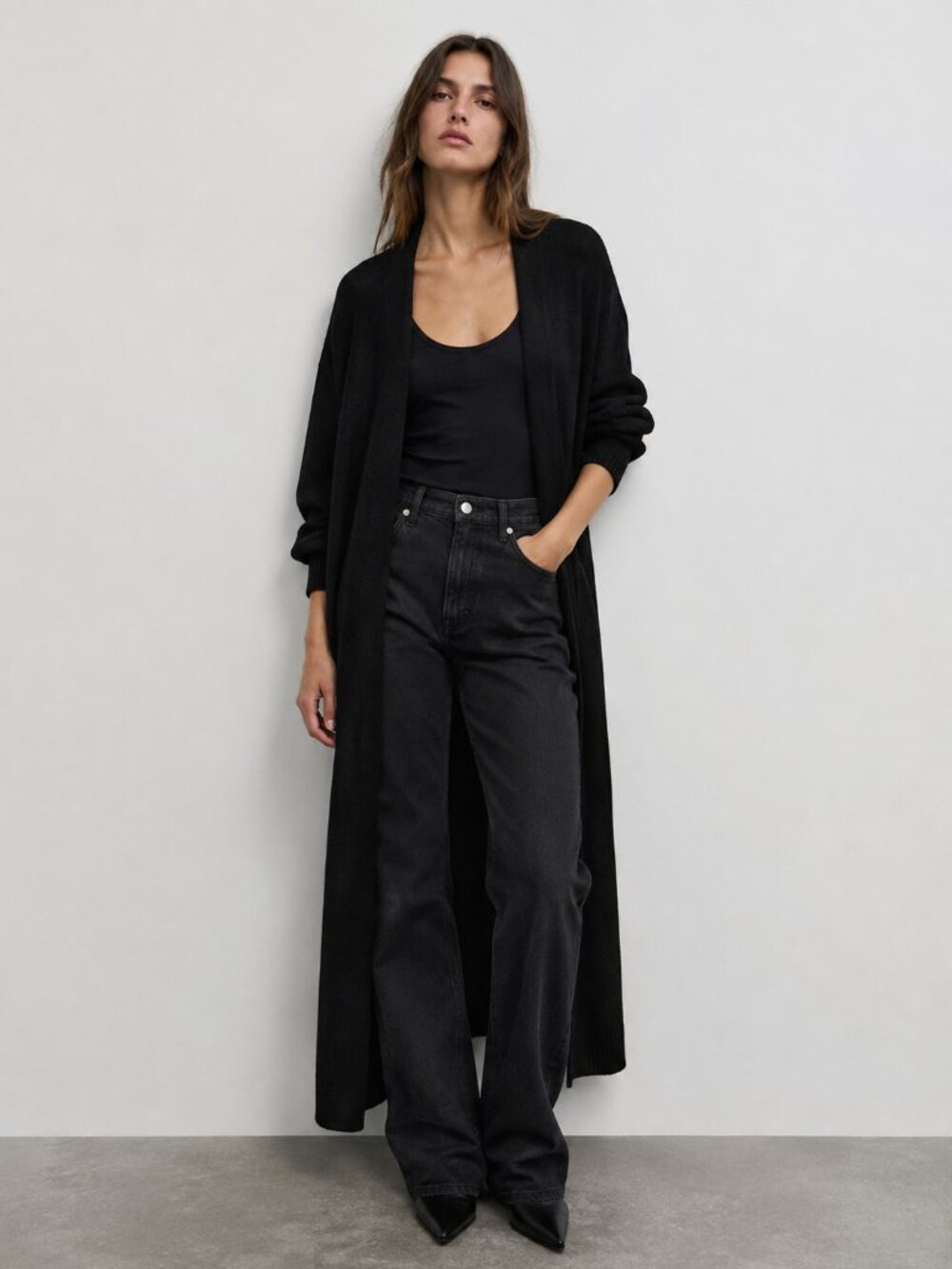 Apparis Aria Duster Cardigan Longline Knit Sweater Black One Size